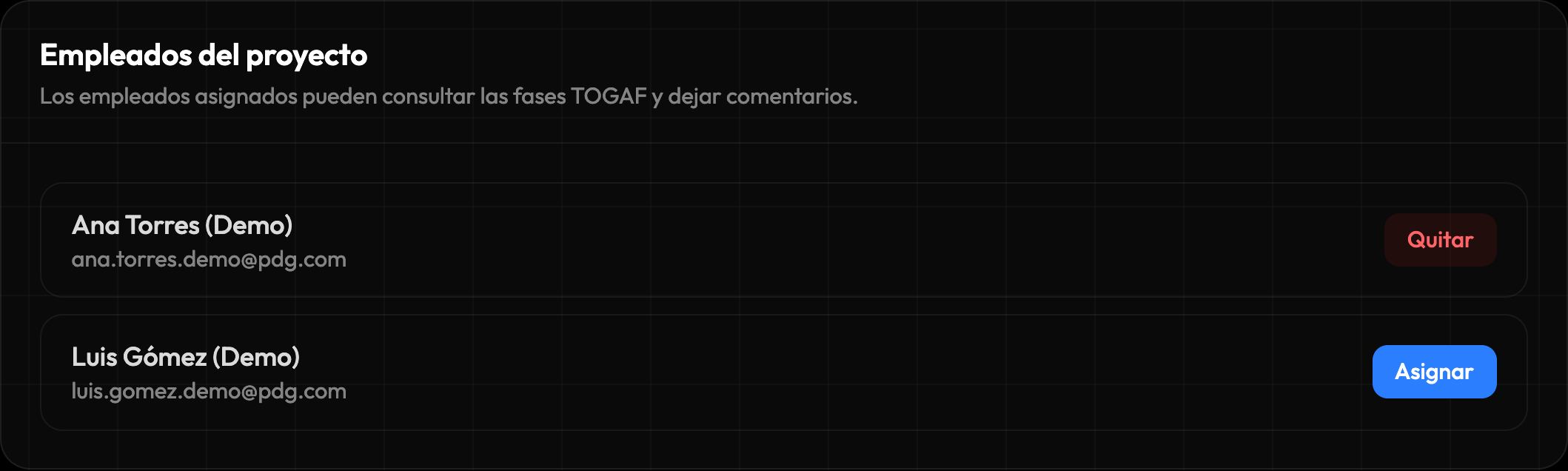 Asignación de empleados desde el detalle de un proyecto
