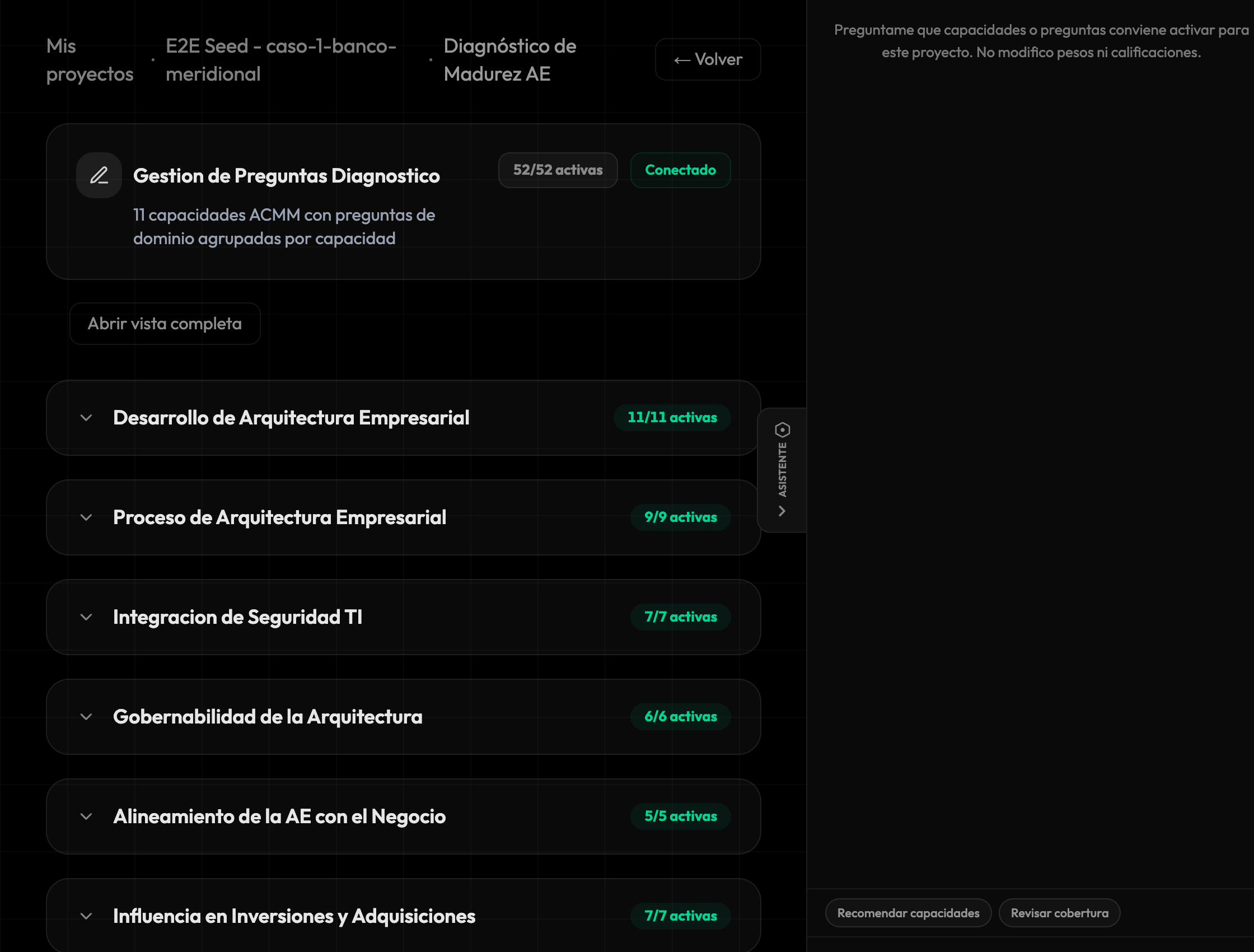 Configuración del diagnóstico y asistente del cuestionario